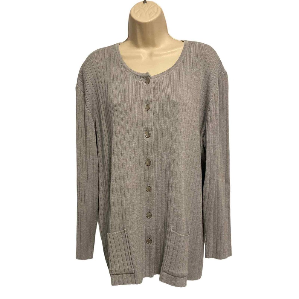 Leggenda Grey Ribbed Button‎ Front Cardigan Sweater Made in Greece Size 4